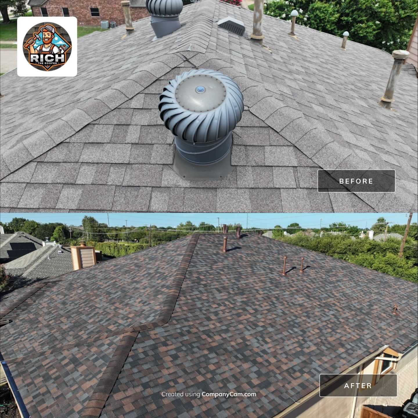 Completed shingle roof in Richardson, TX